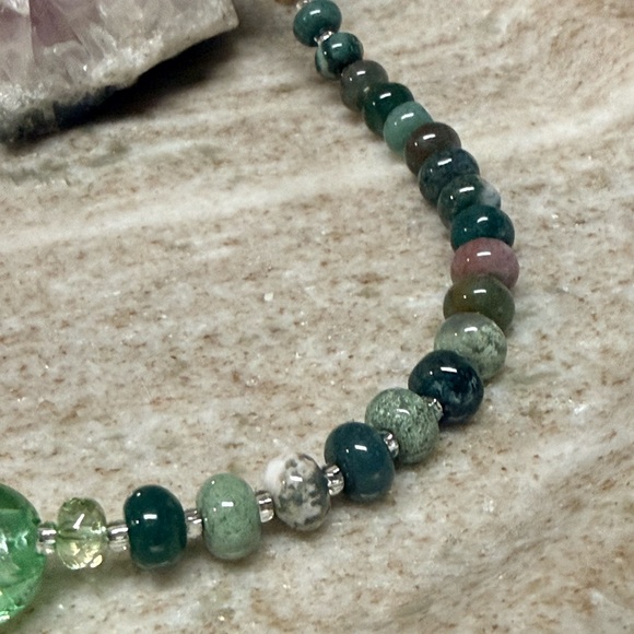 Genuine Indian Agate Gemstone Sterling Silver Necklace - Picture 4 of 5